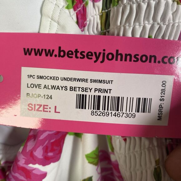 Betsey Johnson Swimsuit Womens Large Pink Floral Smocked Underwire Love Always - Picture 11 of 13